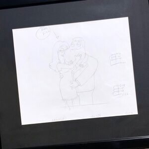 American Dad Original Animation Sketch Stan Francine Smith In Love Framed + Note
